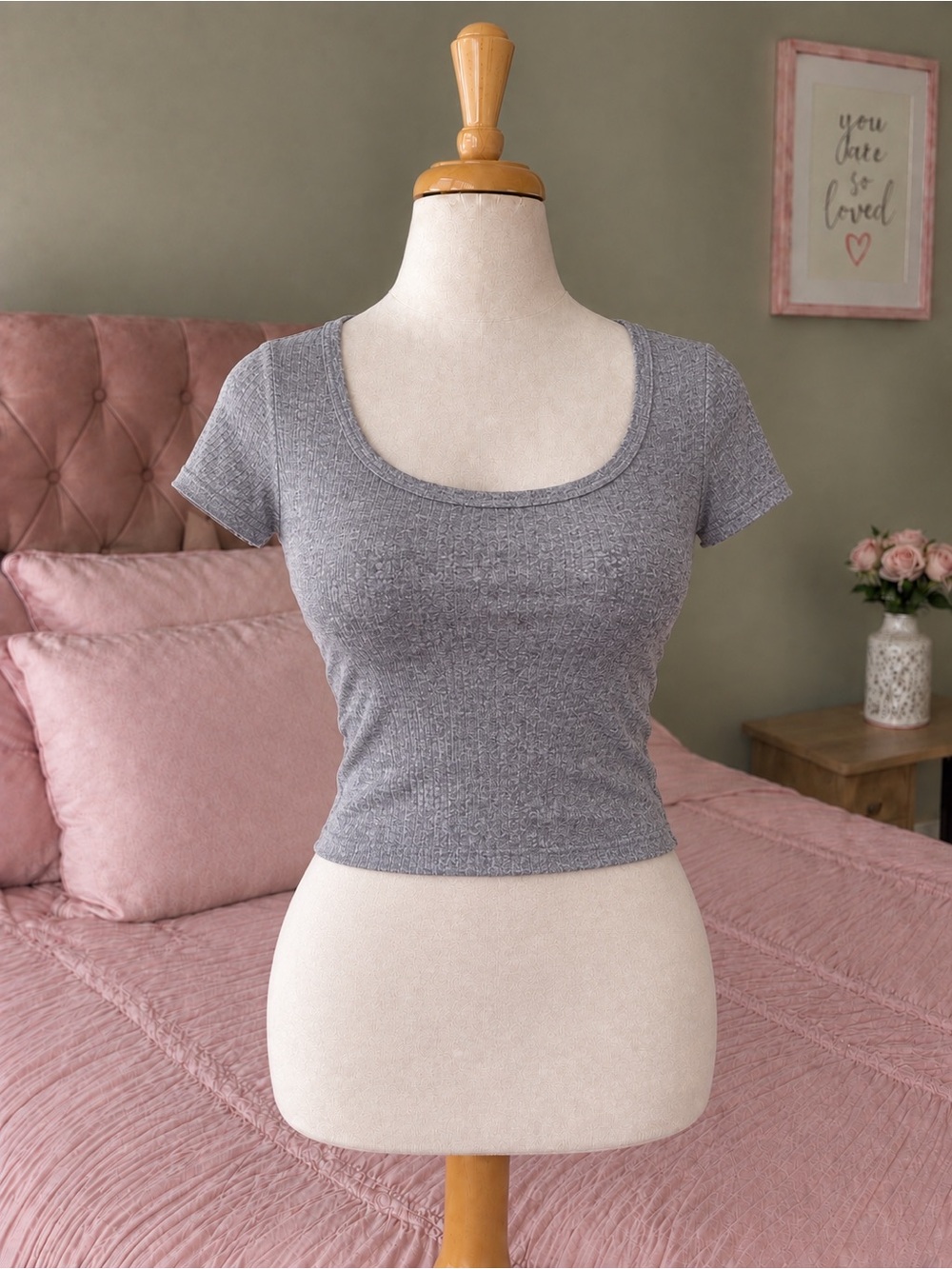 & Other Stories Heather Gray Scoop Neck Short Sleeve Top